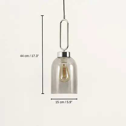 Smoky glass and silver metal pendant light, 44 x 15 x 15 cm (17.3 x 5.9 x 5.9 inches) dimensions