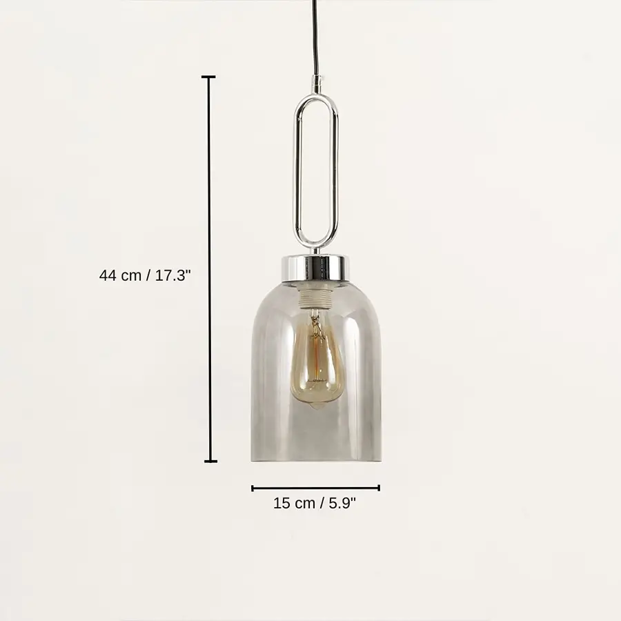 Smoky glass and silver metal pendant light, 44 x 15 x 15 cm (17.3 x 5.9 x 5.9 inches) dimensions