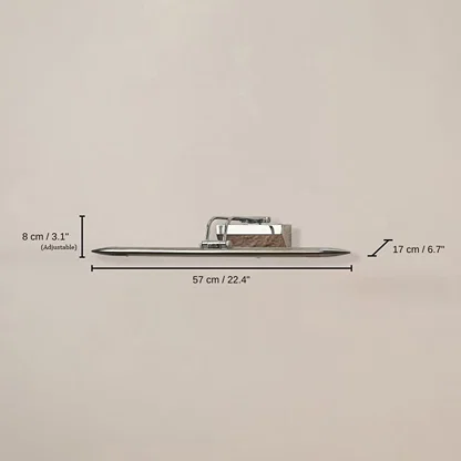 Chrome metal picture light, base 8 x 57 x 17 cm (3.1 x 22.4 x 6.7 inches), canopy 16 x 6 cm (6.3 x 2.4 inches) dimensions