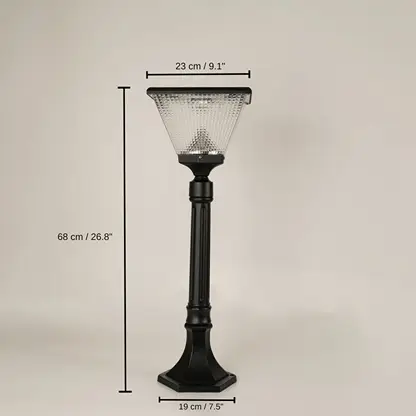 Black outdoor pathway lamp, 68 x 23 x 19 cm (26.8 x 9.1 x 7.5 inches) dimensions
