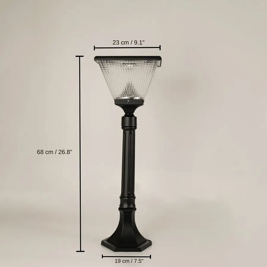 Black outdoor pathway lamp, 68 x 23 x 19 cm (26.8 x 9.1 x 7.5 inches) dimensions
