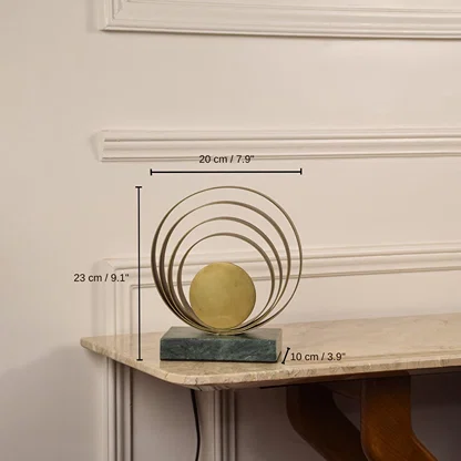 Designer brass ring table lamp, 23 x 20 x 10 cm (9.1 x 7.9 x 3.9 inches) dimensions