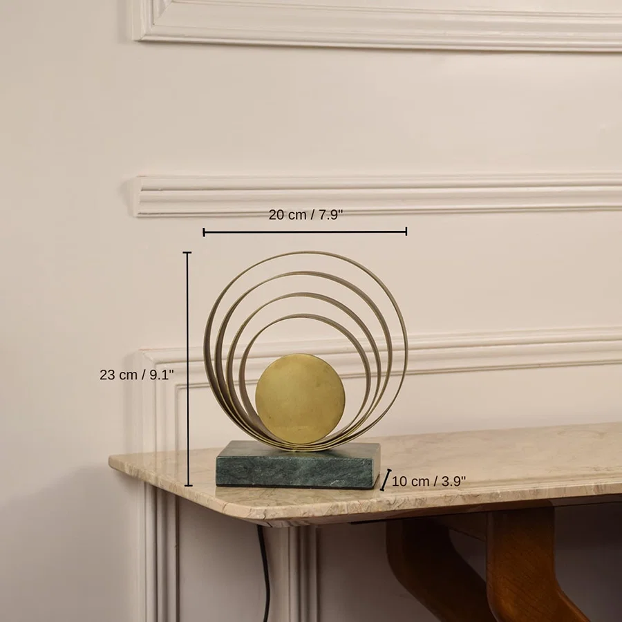 Designer brass ring table lamp, 23 x 20 x 10 cm (9.1 x 7.9 x 3.9 inches) dimensions