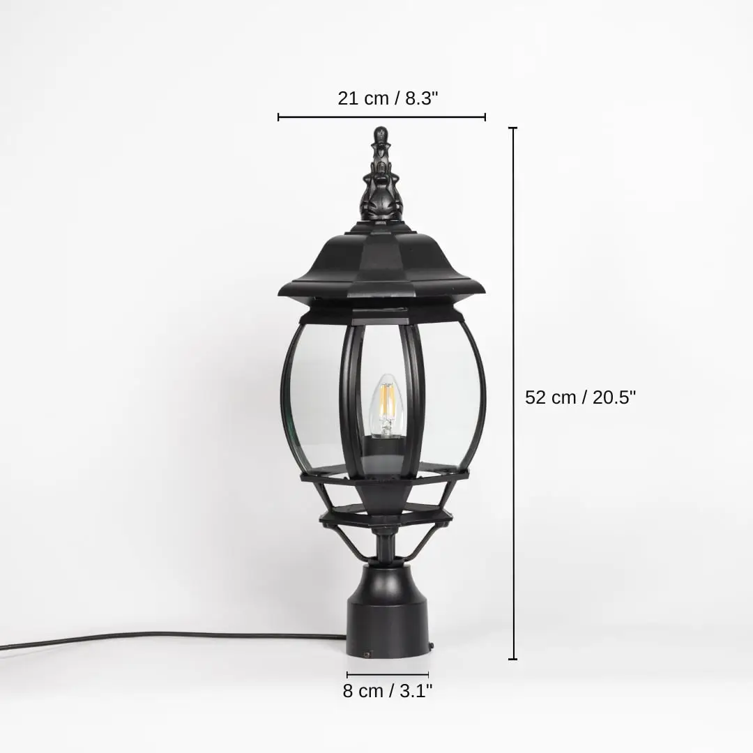 Outdoor pillar lamp in matte black with curved glass, 52 x 8 x 21 cm (20.5 x 3.1 x 8.3 inches) dimensions