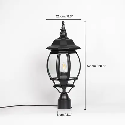 Outdoor pillar lamp in matte black with curved glass, 52 x 8 x 21 cm (20.5 x 3.1 x 8.3 inches) dimensions