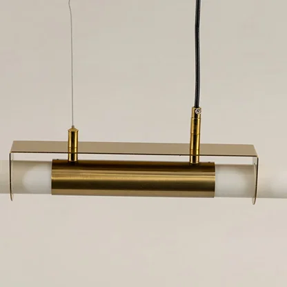 Gold metal linear LED pendant light highlighting refined metal construction and contemporary minimalist lighting design.