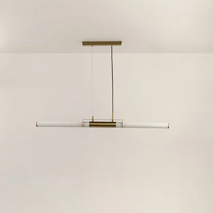 Gold metal linear LED pendant light with integrated illumination designed for elegant modern ceiling lighting indoors.