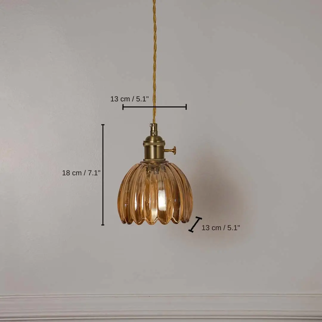 Retro Glass Flower Pendant Light - Orange, 18 x 13 x 13 cm (7.1 x 5.1 x 5.1 inches) dimensions
