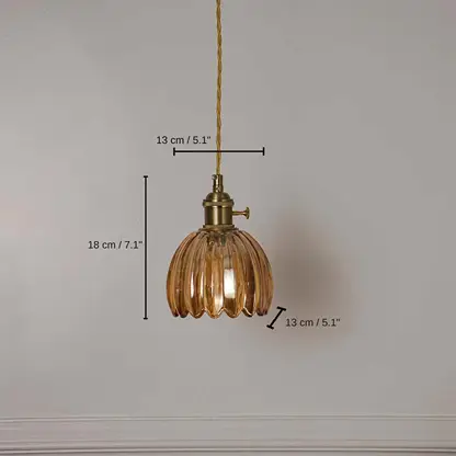 Retro Glass Flower Pendant Light - Orange, 18 x 13 x 13 cm (7.1 x 5.1 x 5.1 inches) dimensions
