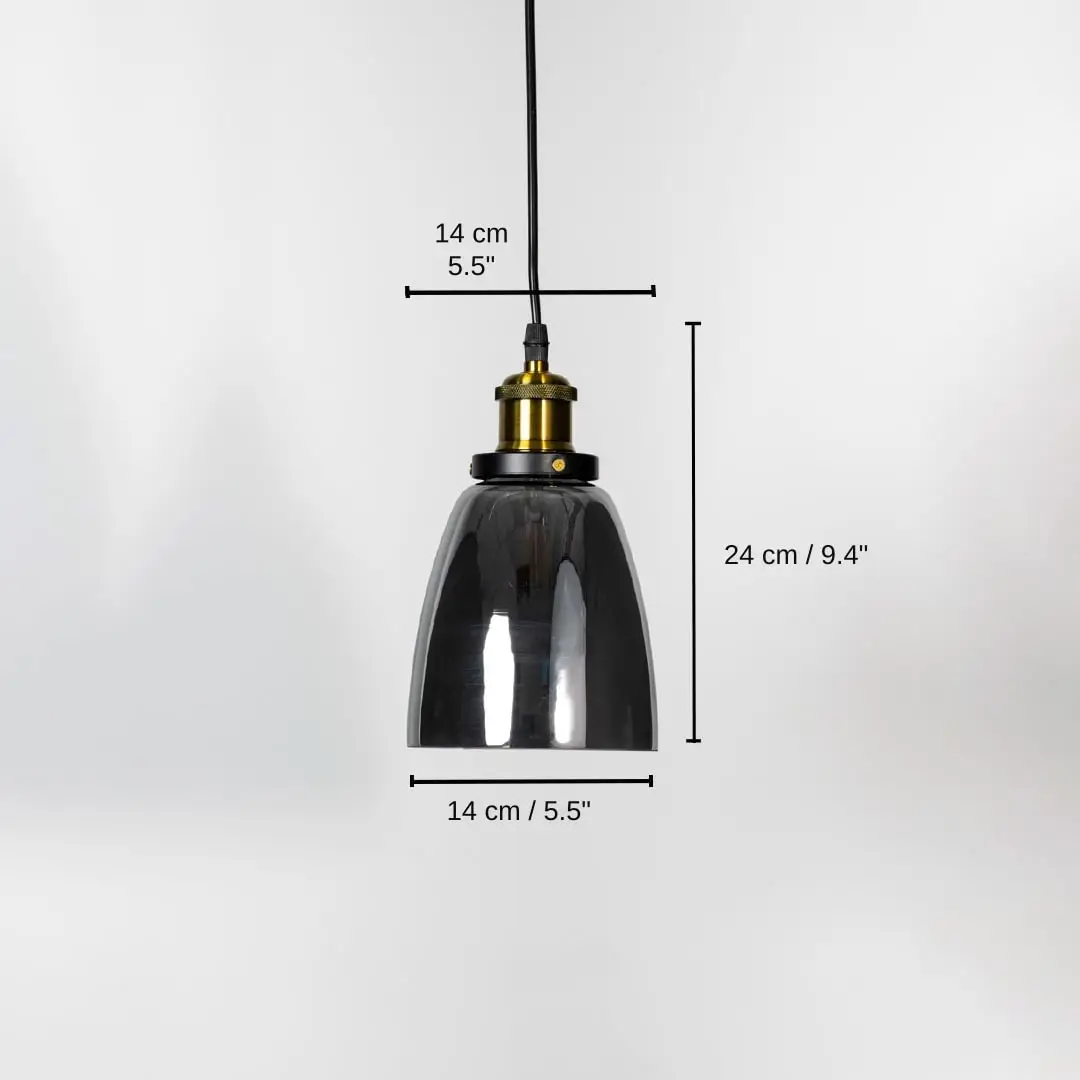 Smoked glass pendant light, 14 x 14 x 24 cm (5.5 x 5.5 x 9.4 inches) dimensions