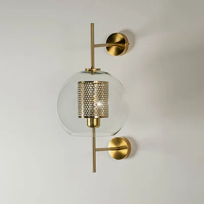 Pendant light with a glass shade and gold frame displayed without illumination against a white background showcasing its refined design.