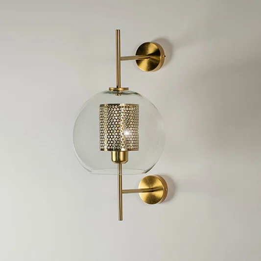 Pendant light with a glass shade and gold frame displayed without illumination against a white background showcasing its refined design.