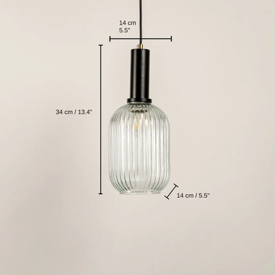 Ripple Glass Pendant Light - Transparent, 34 x 14 x 14 cm (13.4 x 5.5 x 5.5 inches) dimensions