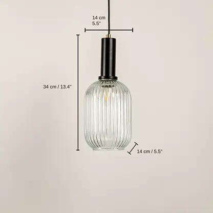 Ripple Glass Pendant Light - Transparent, 34 x 14 x 14 cm (13.4 x 5.5 x 5.5 inches) dimensions
