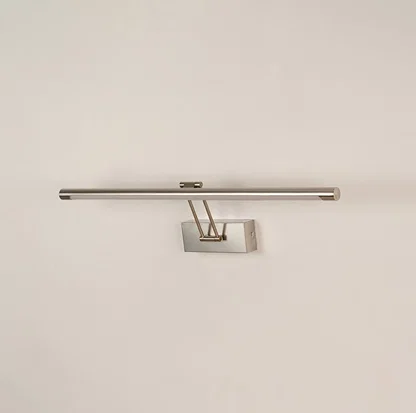 Silver picture light displayed on white background with light off showing clean metal finish and contemporary wall mounting style.
