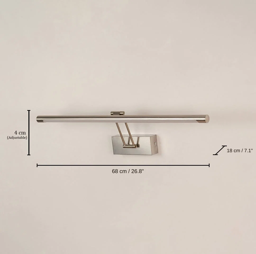 Roman Picture Light - Satin Nickel, base 4 x 68 x 18 cm (1.6 x 26.8 x 7.1 inches), canopy 16 x 6 cm (6.3 x 2.4 inches) dimensions