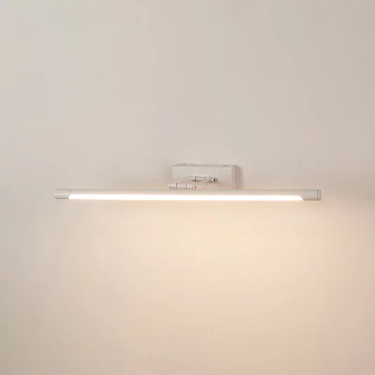Minimal wall light in white metal finish with linear bar design for bathroom or vanity decor lighting white background.