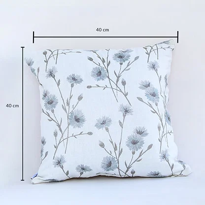 Square floral cushion measuring 40 cm by 40 cm shown clearly with size markings on white background.