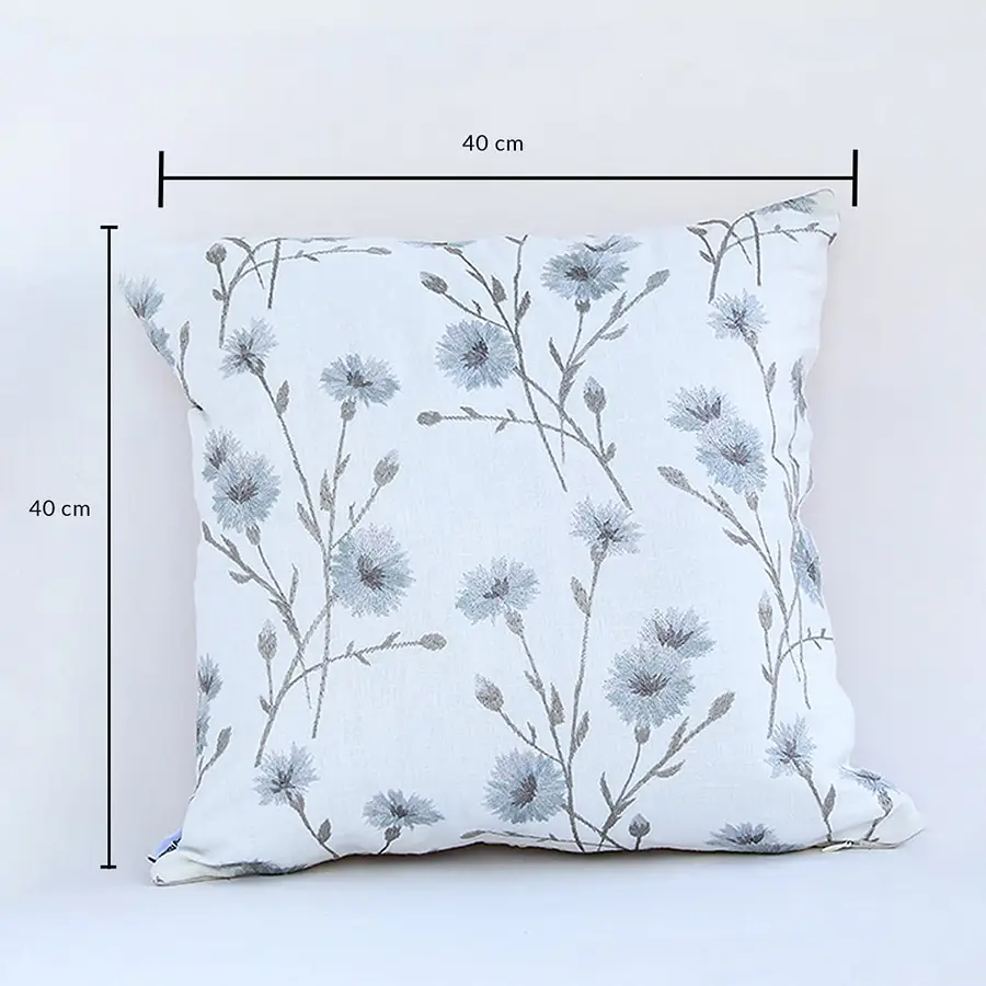 Square floral cushion measuring 40 cm by 40 cm shown clearly with size markings on white background.