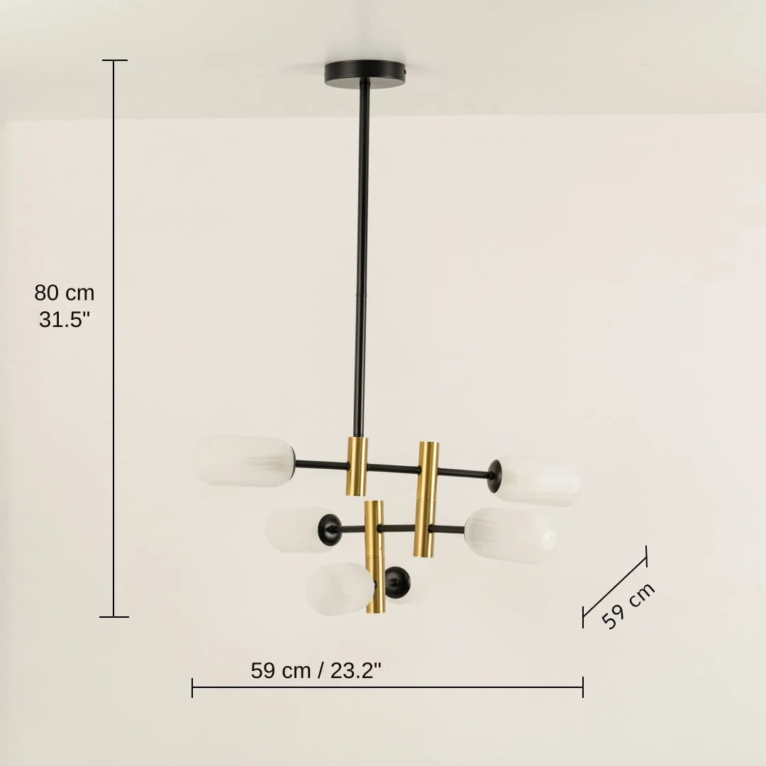 Designer gold black and white chandelier, 80 x 59 x 59 cm (31.5 x 23.2 x 23.2 inches) dimensions