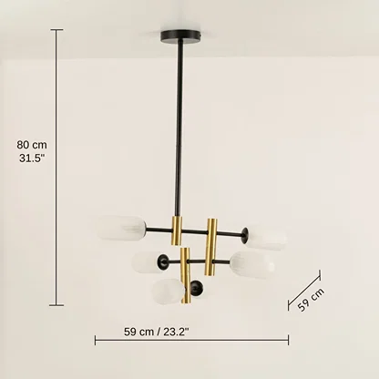 Designer gold black and white chandelier, 80 x 59 x 59 cm (31.5 x 23.2 x 23.2 inches) dimensions