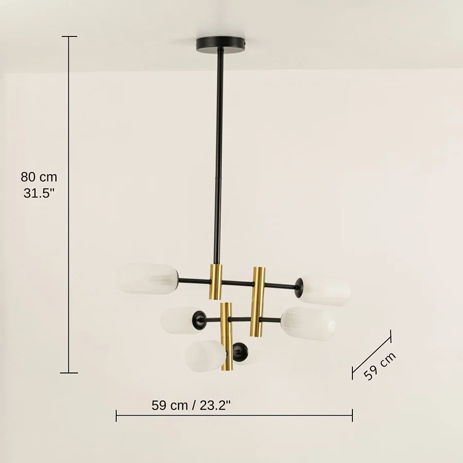Designer gold black and white chandelier, 80 x 59 x 59 cm (31.5 x 23.2 x 23.2 inches) dimensions