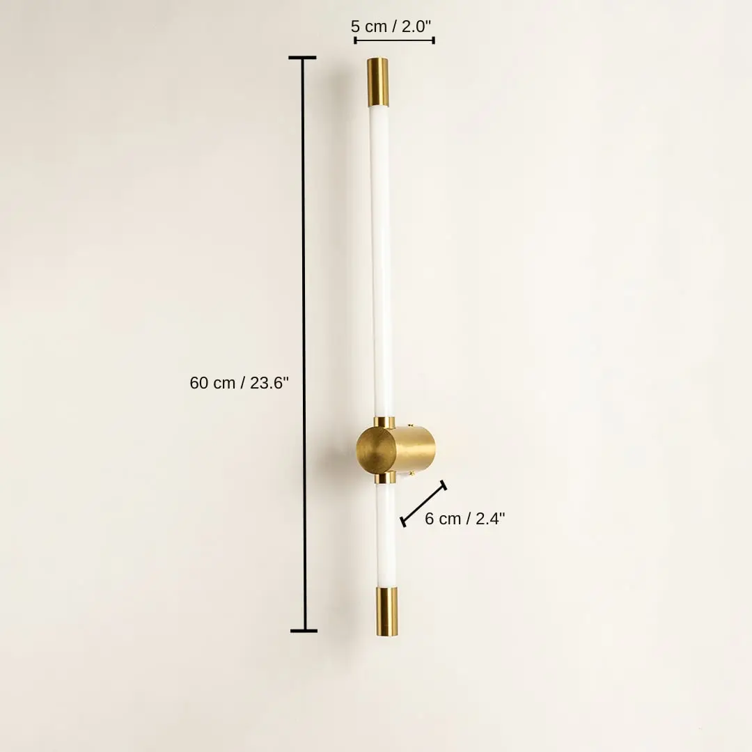 Gold metal and frosted glass modern vertical linear wall sconce lighting fixture, 6 x 5 x 60 cm (2.4 x 2.0 x 23.6 inches) dimensions