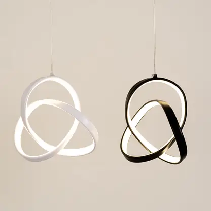Pair of black and white metal LED pendant lights showcasing artistic modern lighting styles.