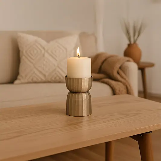 Gold metal decorative stand styled in a modern interior adding a touch of elegant accent decor for consoles shelves and contemporary living spaces.