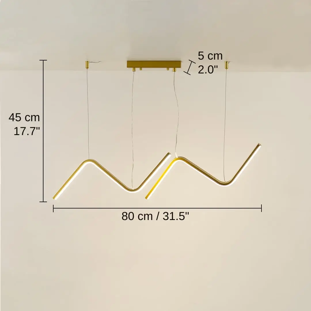 Gold wave LED chandelier, 45 x 80 x 5 cm (17.7 x 31.5 x 2.0 inches) dimensions