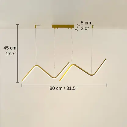 Gold wave LED chandelier, 45 x 80 x 5 cm (17.7 x 31.5 x 2.0 inches) dimensions