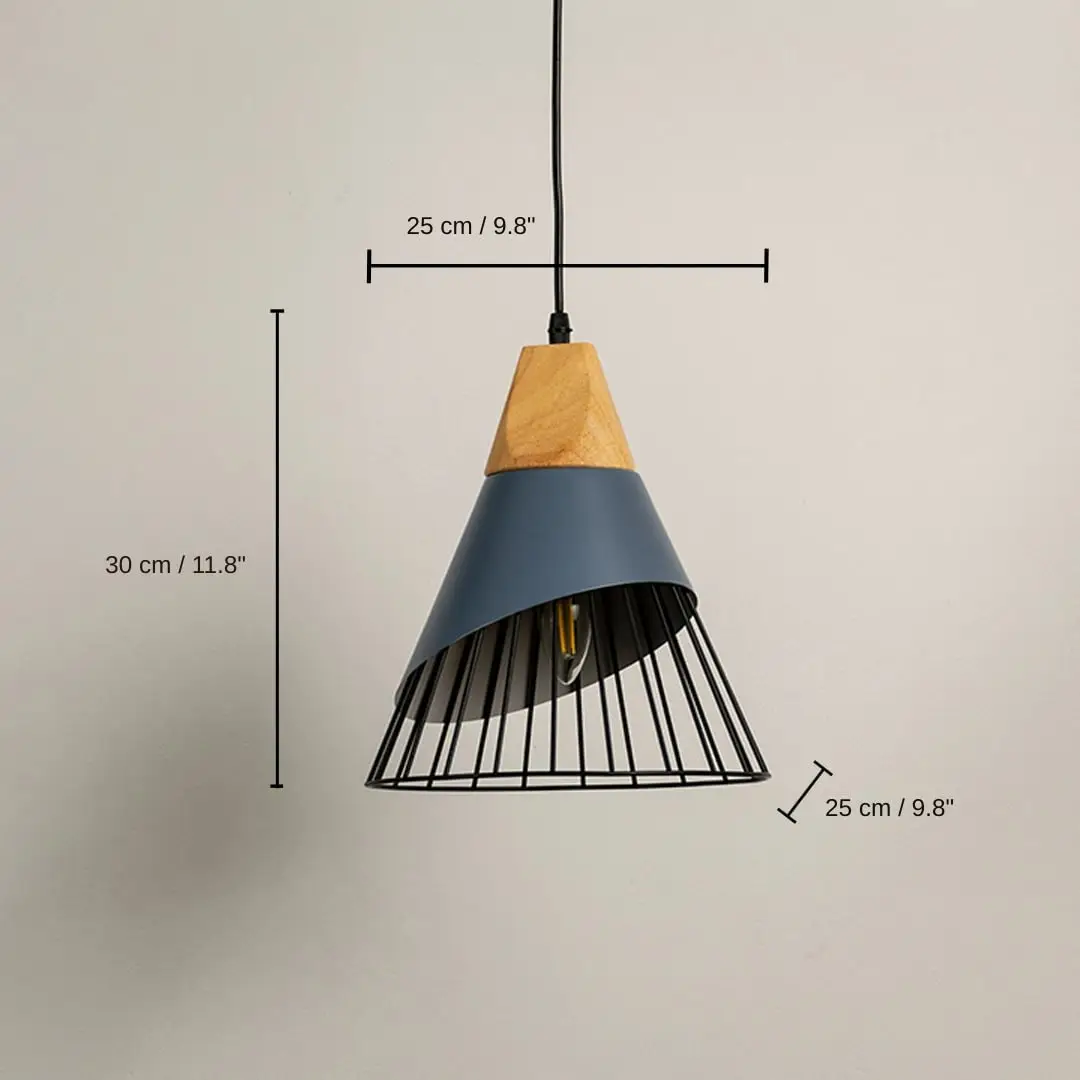 Wooden Pendant Light - Grey, 30 x 25 x 25 cm (11.8 x 9.8 x 9.8 inches) dimensions