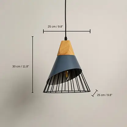 Wooden Pendant Light - Grey, 30 x 25 x 25 cm (11.8 x 9.8 x 9.8 inches) dimensions