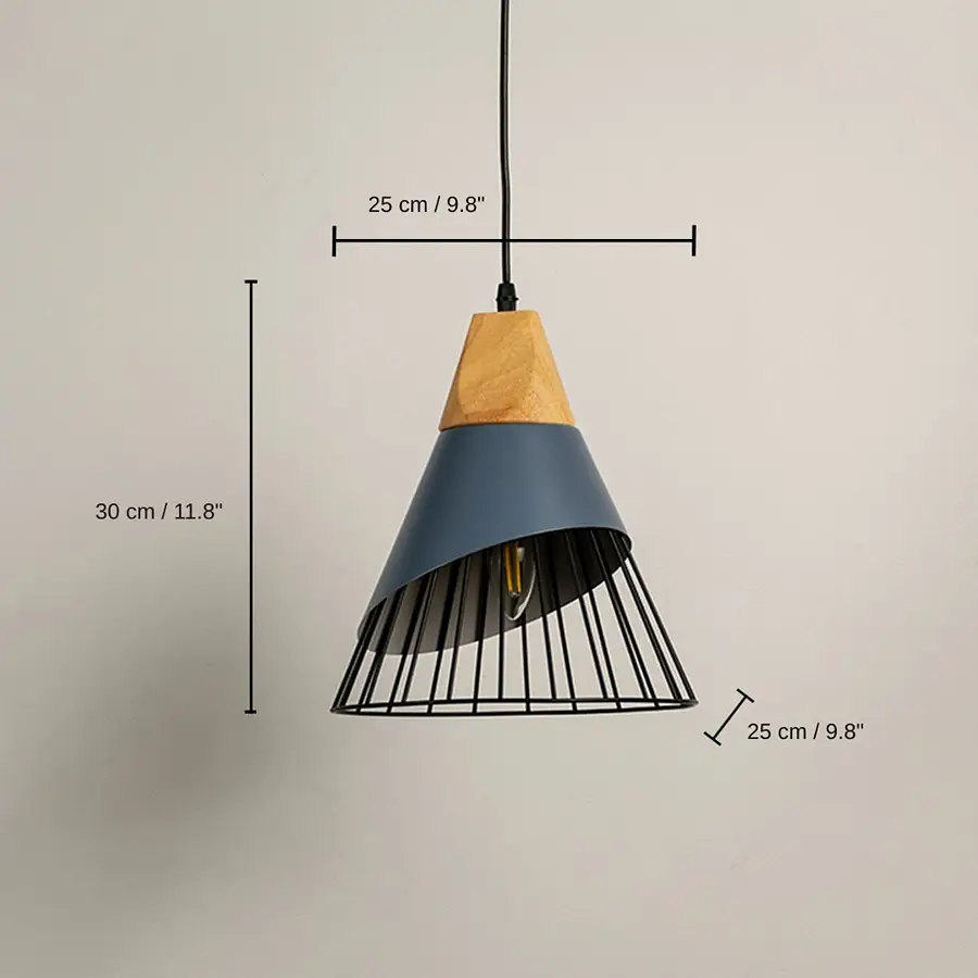 Wooden Pendant Light - Grey, 30 x 25 x 25 cm (11.8 x 9.8 x 9.8 inches) dimensions