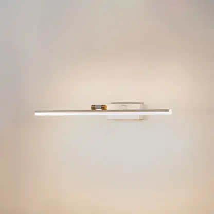 Contemporary wall light in chrome metal finish with linear bar design for bathroom or vanity decor lighting white background.