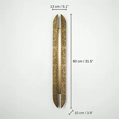 Minimal gold wall light with slim vertical textured glass shade, 80 x 13 x 10 cm (31.5 x 5.1 x 3.9 inches) dimensions