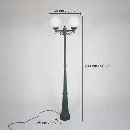 Vintage outdoor street lamp, 230 x 60 x 25 cm (90.6 x 23.6 x 9.8 inches) dimensions