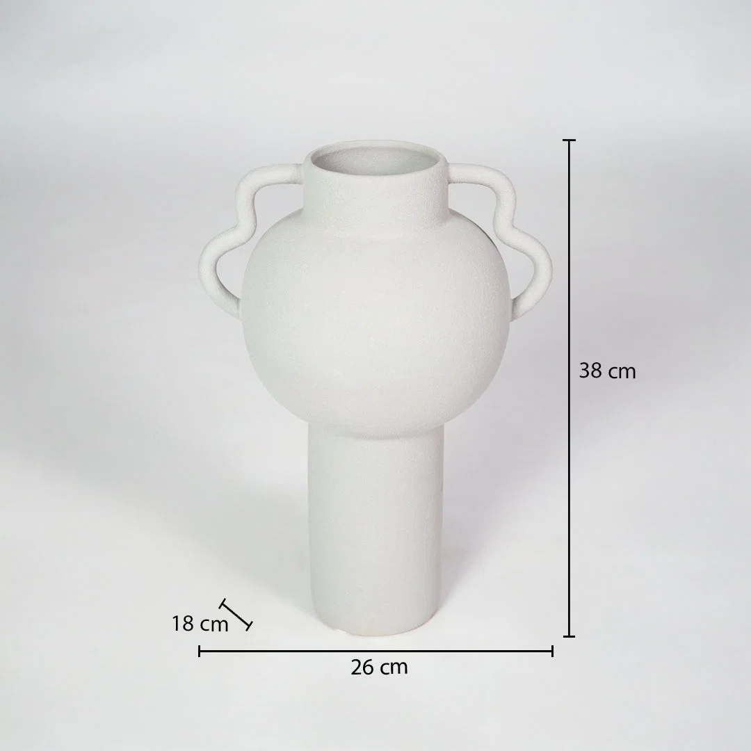 White ceramic floor vase dimension image with 36 cm height and 25 cm width for elegant home decor.