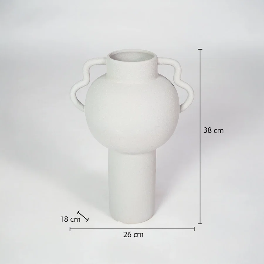 White ceramic floor vase dimension image with 36 cm height and 25 cm width for elegant home decor.