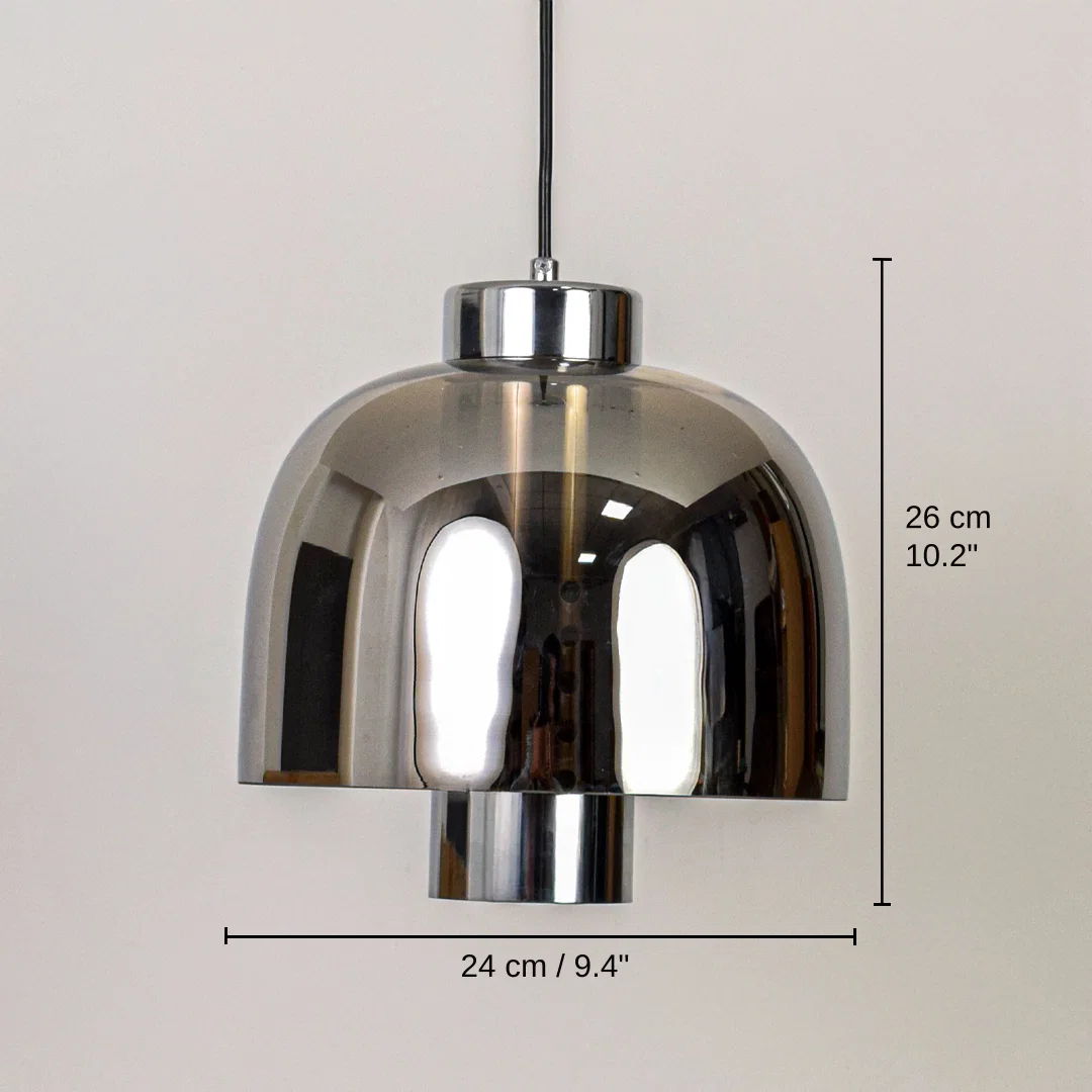 Smoky glass and chrome metal pendant light, 26 x 24 x 24 cm (10.2 x 9.4 x 9.4 inches) dimensions