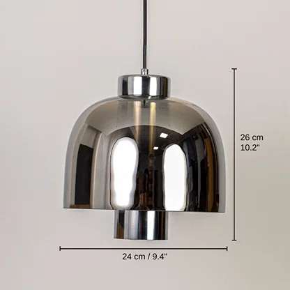 Smoky glass and chrome metal pendant light, 26 x 24 x 24 cm (10.2 x 9.4 x 9.4 inches) dimensions