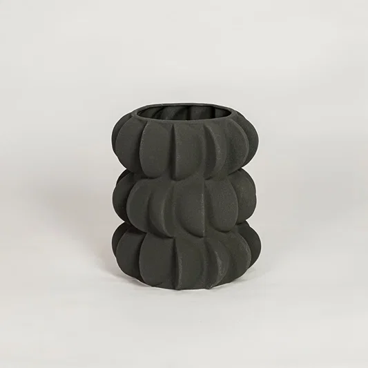 Modern black ceramic decorative flower vase with sculpted bubble design ideal for console table shelf and stylish home decor.