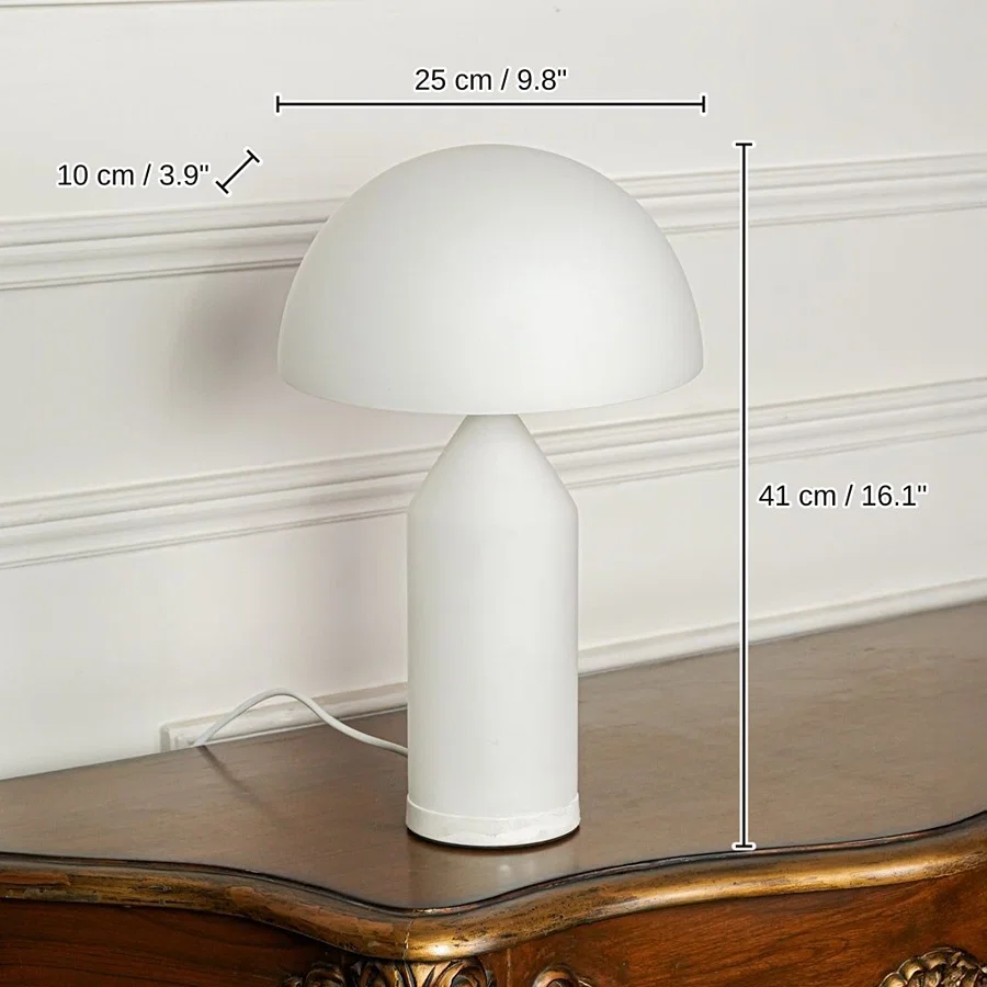 Contemporary white table lamp with mushroom shape design, 41 x 25 x 10 cm (16.1 x 9.8 x 3.9 inches) dimensions