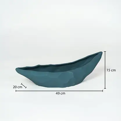 Teal ceramic decorative platter measuring 49 cm length 28 cm width and 15 cm height perfect for table styling.