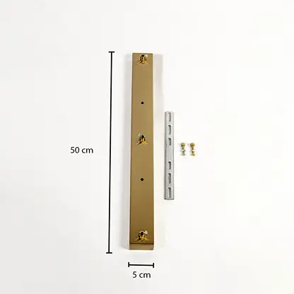 Gold metal ceiling mounting plate dimension image with 5 cm width and 50 cm length for pendant light installation.