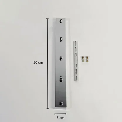 Silver metal ceiling mounting plate dimension image with 5 cm width and 60 cm length for pendant light installation.