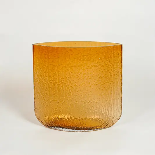Simple amber textured glass vase for warm home decor and stylish minimalist tabletop display accent needs.