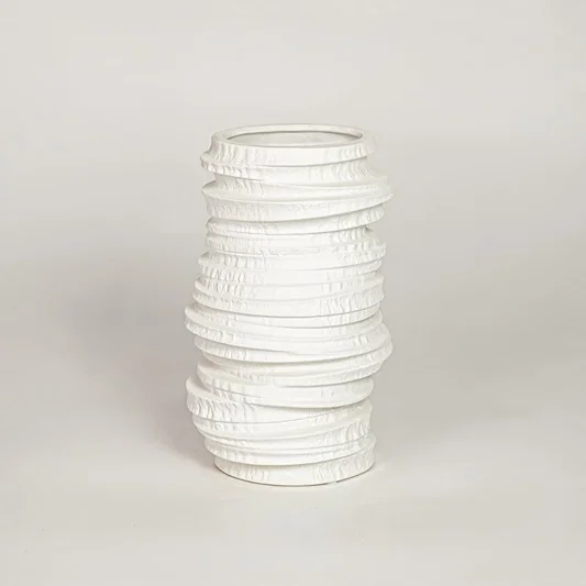 Modern white ceramic textured decorative vase ideal for dried flower arrangement on console table shelf and stylish home decor.