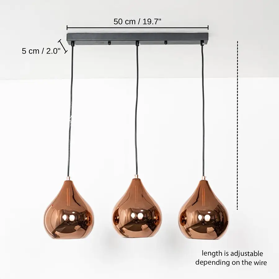 Triple copper finish pendant light, 50 x 5 cm (19.7 x 2.0 inches) dimensions
