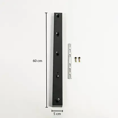 Black metal ceiling mounting plate dimension image with 5 cm width and 60 cm length for pendant light installation.